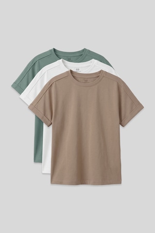 Oversize Fit O Yaka Basic 3lü Paket Beyaz-koyu Bej-açık Yeşil Kız Çocuk T-shirt - 75182 Beyaz-koyu Bej-kaktüs