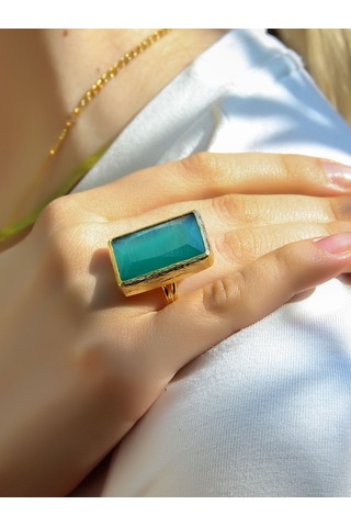 Kedi Gözü Cam Kadın Ayarlanabilir Altın Kaplama Yüzük Açık Yeşil Euy69ay Yeşil