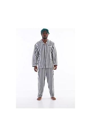 Kocabey 4007 Uzun Kol Çizgili Gaffur Erkek Pijama Takım Antrasit
