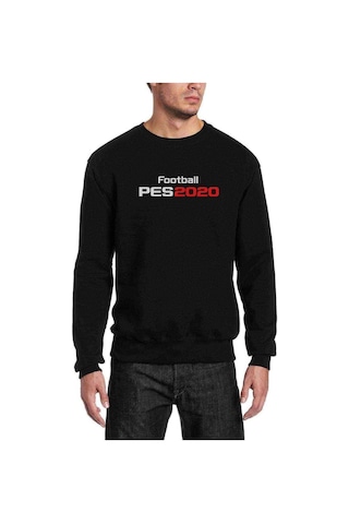 Pes 2020 S Baskılı Siyah Erkek Örme Sweatshirt