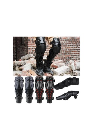 Jms Motosiklet Yarışı Motokros Diz Pedleri Koruyucu Muhafızlar Kırmızı - Siyah 1 Çift