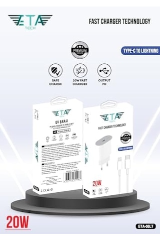 Eta-06lt 20w Gerçek Güç Pd Qc 4.0 Destekli Hızlı Şarj Adaptörü Ve 1 Metre Type-c To Lightning Kablo Seti İphone 11/12/13/14 Pro Ve Pro Max İle Uyumlu