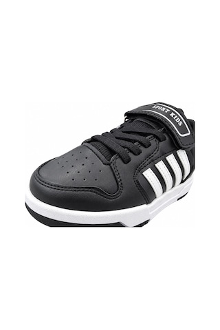 Papucumun Dünyası Çocuk Bağcıklı Cırt Cırtlı Kolay Giyimli Günlük Spor Ayakkabı Sneaker Siyah Beyaz