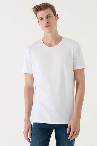 Mavi Bisiklet Yaka T-shirt Beyaz