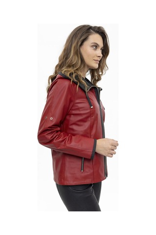 Kırmızı Marc Fermuarlı Geniş Kesim Kadın Hakiki Deri Mont-kırmızı Kırmızı