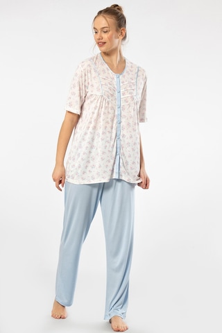 Türen 3370 Kadın Büyük Beden Kısa Kollu Pijama Takım-mavi Mavi