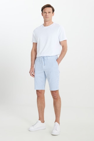 AC&Co / Altınyıldız Classics Erkek Beyaz Mavı Slim Fit Dar Kesim Yan Cepli Gofre Desenli Şort Beyaz Mavı Beyaz - Mavi
