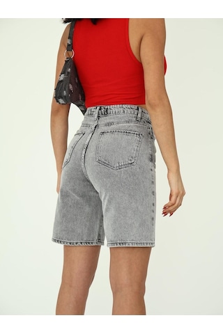 Boru Paça Denim Şort Gri