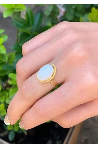 14 Ayar Altın Sedef Taşlı Oval Yüzük