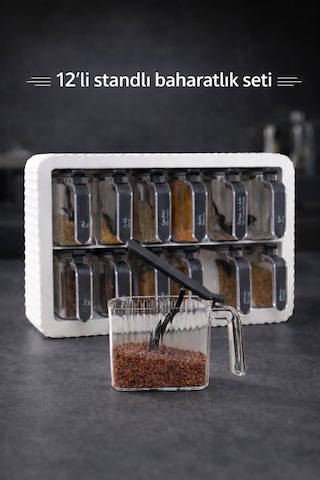 12 Li Standlı Kendinden Yapışkanlı Kaşıklı Baharatlık Takımı-kulplu Baharatlık Beyaz Renk Beyaz - Gri 12 Li Standlı Kendinden Yapışkanlı Kaşıklı Baharatlık Takımı-kulplu Baharatlık Beyaz Renk Beyaz - Gri