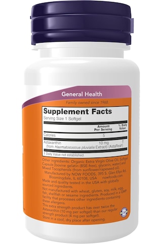 Now Foods Astaxanthin 10mg Immune System Lutein Canthaxanthin And Beta-carotene 30 Softgels