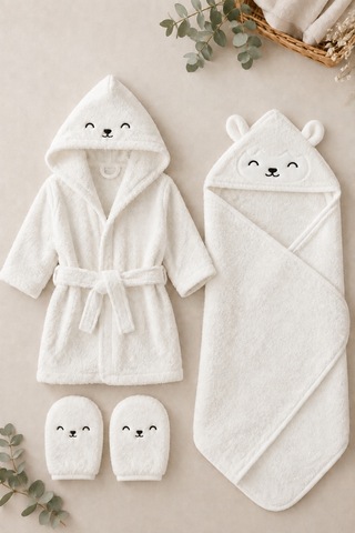 Bambu Bebek Banyo Set Yumuşacık 1 Bornoz 1 Kundak Havlu + 2 Kese ve Hediyeli Set Banyo Set - 707112808