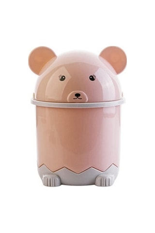 Prestigegoods Pembe Döner Kapaklı Mini Çöp Kutusu, Sevimli Masaüstü Kağıt Sepeti, Plastik, 12,5x14x20,7cm/