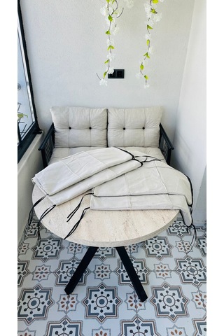 Bahçe Balkon Takımı Minder Kılıf Takımı 4 Adet Krem