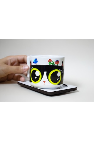 Kedi Ev Halkındandır T Kulplu Beyaz Seramik Kupa Bardak Hediyelik Beyaz