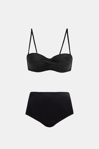 Amarelle Bali Siyah Balenli Dolgulu Straplez Push-up Bikini Takım Siyah