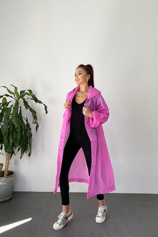 Bosile Şeker Pembe Çıt Çıt Detaylı Şeffaf Yağmurluk Çok Renkli