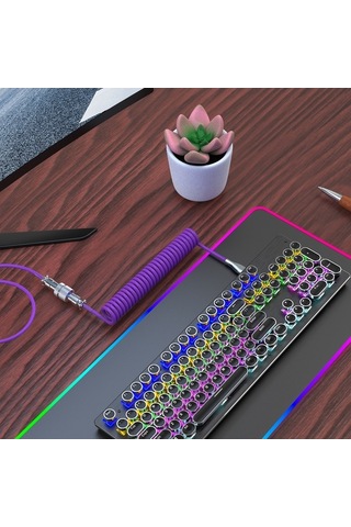Novahub Usb'den Type-c'ye Kıvrımlı Kablo - Hxsj Mekanik Klavye Sarmali, Metal Havacılık Konnektör, Mor Nylon Örgülü
