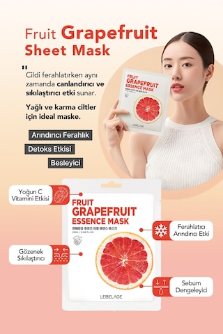 Lebelage Greyfurt Özü İçeren Aydınlatıcı, Nemlendirici Kağıt Maske Lebelage Fruit Grapefruit Mask