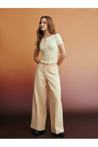 Dilvin 72654 Volanlı Geniş Paça Pantolon-sarı Sarı