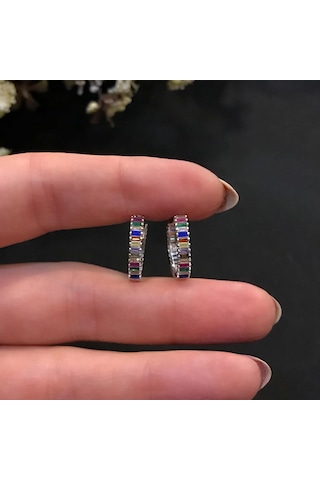 Stela Gümüş Halka Baget Küpe Renkli 1,5 CM