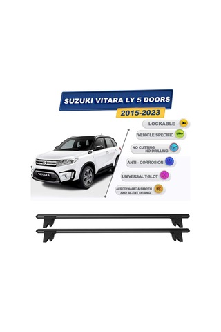 Cross Auto Accessorıes Oto Yapışık Tavan Çıtası İçin Suzuki Vitara Ly 5 Doors 2015-2023 İle Uyumlu Kilitlenebilir Ara Atkı Taşıyıcı Tavan Barı 2 Adet
