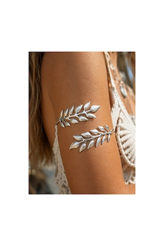 Luleaf Gümüş Yıldız Figürlü Gümüş Renkli Kol Takısı Üst Kol Bileziği Bohem Spiral Kolluk Silver Pazı Takısı Mat Gri