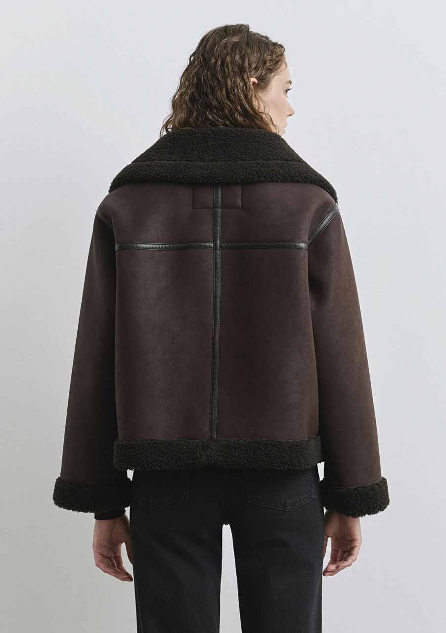 Mavi - Suni Kürk Detaylı Kahverengi Suni Deri Ceket 1110718-70219 Kahverengi