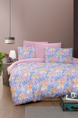Mystory Home Lastikli Çarşaflı Çift Kişilik Nevresim Takımı Colore Mavi - Pembe - Turuncu