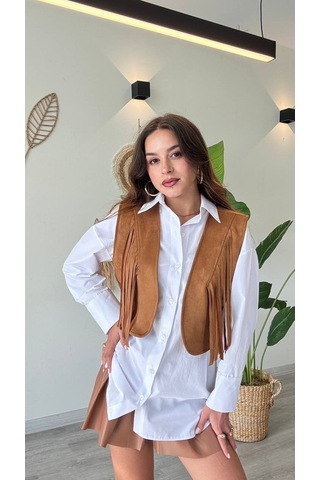 Modadua Püskül Detaylı Modern Yelek Güçlü Ve Özgür Stil-taba Çok Renkli