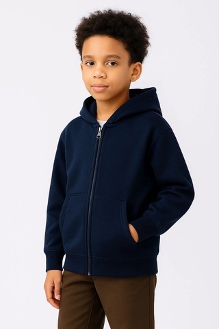 Alfanora Erkek Çocuk Kapüşonlu Kanguru Cepli Tam Fermuarlı Hırka Sweatshirt - Lacivert