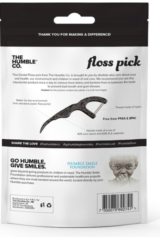 The Humble Co. Floss Picks Kömür Etkili Kürdanlı Nane Aromalı Diş İpi 50'li