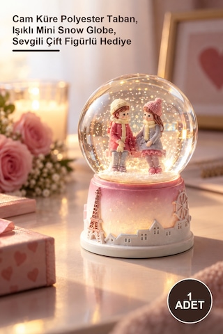 1 Adet Love Story Işıklı Mini Kar Küresi Cam Küre Polyester Taban, Işıklı Mini Snow Globe, Sevgili Çift Figürlü Hediye