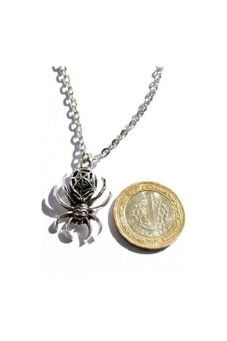 Tamgacrafts Özel Seri Örümcek Figürlü Metal Kolye Gümüş Renk 50 Cm Deri Kayış Gri