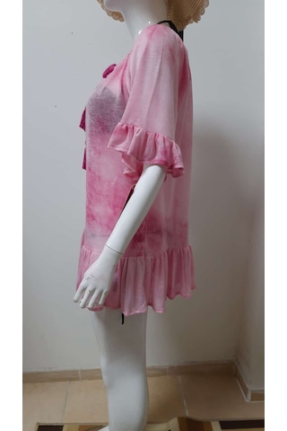 Mayomer Kadın Pembe Batik Desenli Mayo Üstü Elbise Plaj Elbisesi Pareo Pembe