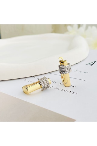 Kadın Küpe Trend Model Zirkon Taşlı Çelik Küpe Gold Gold - Gümüş