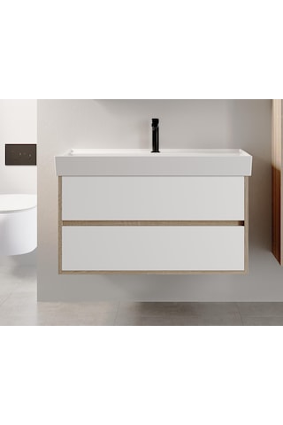 Denko Forever 100 Cm Beyaz Banyo Dolabı Alt Modül Lavabo Antrasit