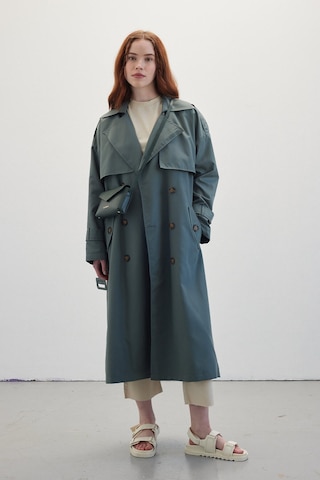Manuka Düğmeli Kruvaze Trençkot Irmak Yeşil