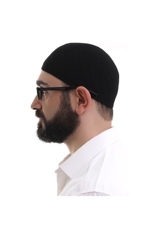 Siyah Kışlık Çapraz Desenli Dokuma Takke Siyah