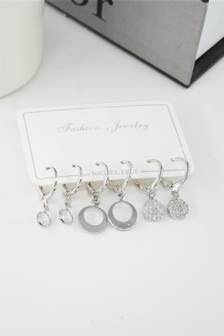 Kadın Zirkon Taşlı Sallantılı Oval Figürlü Klipsli 6'lı Küpe Seti Çok Renkli