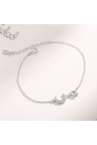 925 Ayar Gümüş Zirkon Mavi Taşlı Ay Bileklik