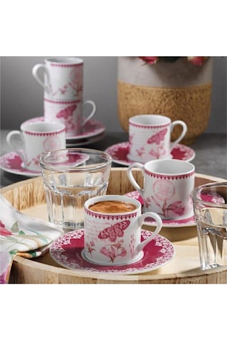 Rüya 12 Parça 6 Kişilik Kahve Fincan Takımı 9743 Pembe