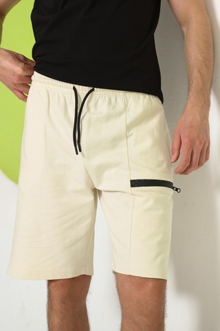Erkek Fermuar Detaylı Şort Ekru