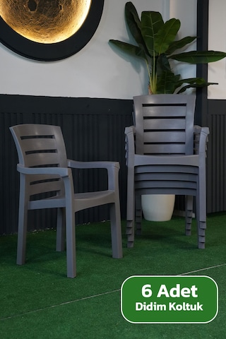 Alezy Didim İstiflenebilir Bahçe Balkon Koltuk Sandalye 6 Adet Gri