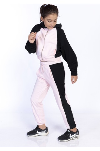 Toontoy Kız Çocuk Blok Renkli Eşofman Takımı Pudra