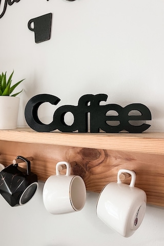 Dekoratif Mat Siyah Coffee Yazısı - Kahve Köşesi Aksesuarı 18 Cm