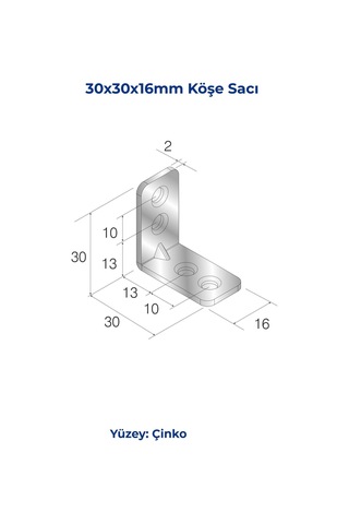 Mesan Köşe Sacı 2mm 16x30x30mm Çinko