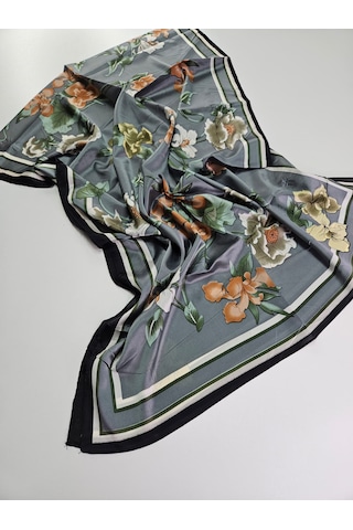 Miorel Scarfs Yeni Sezon Çiçek Desen Vual İpek Şal Fular Silk Scarfs Shawl Hijab Gri