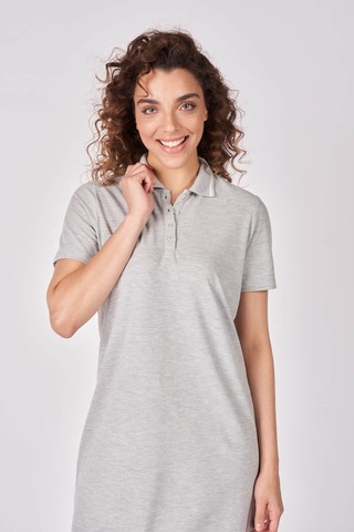 Defys Kadın Polo Yakalı Kısa Kollu Regular Fit Basic Elbise Gri Melanj - 625081659 Gri Melanj