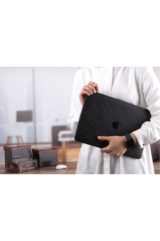 Macbook Air Kılıf 13 İnç Deri Leat01 Eski Usb'li Model 2010-2017 A1369 A1466 İle Uyumlu Siyah